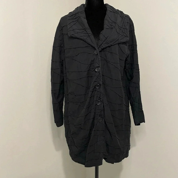 Pure by Ulla Popken Black Textured Lagenlook Cotton Button Down Shirt Jacket - Picture 1 of 13